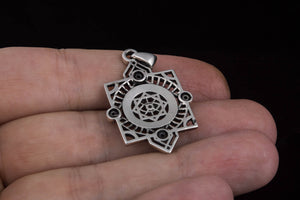 Geometry Style Pendant with Gems Sterling Silver Unique Jewelry - vikingworkshop