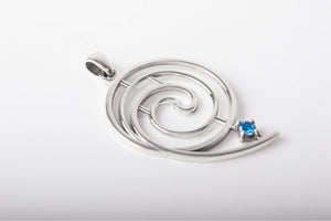 Sterling Silver Spiral Geometry Pendant with Blue gem, unique handmade jewelry - vikingworkshop