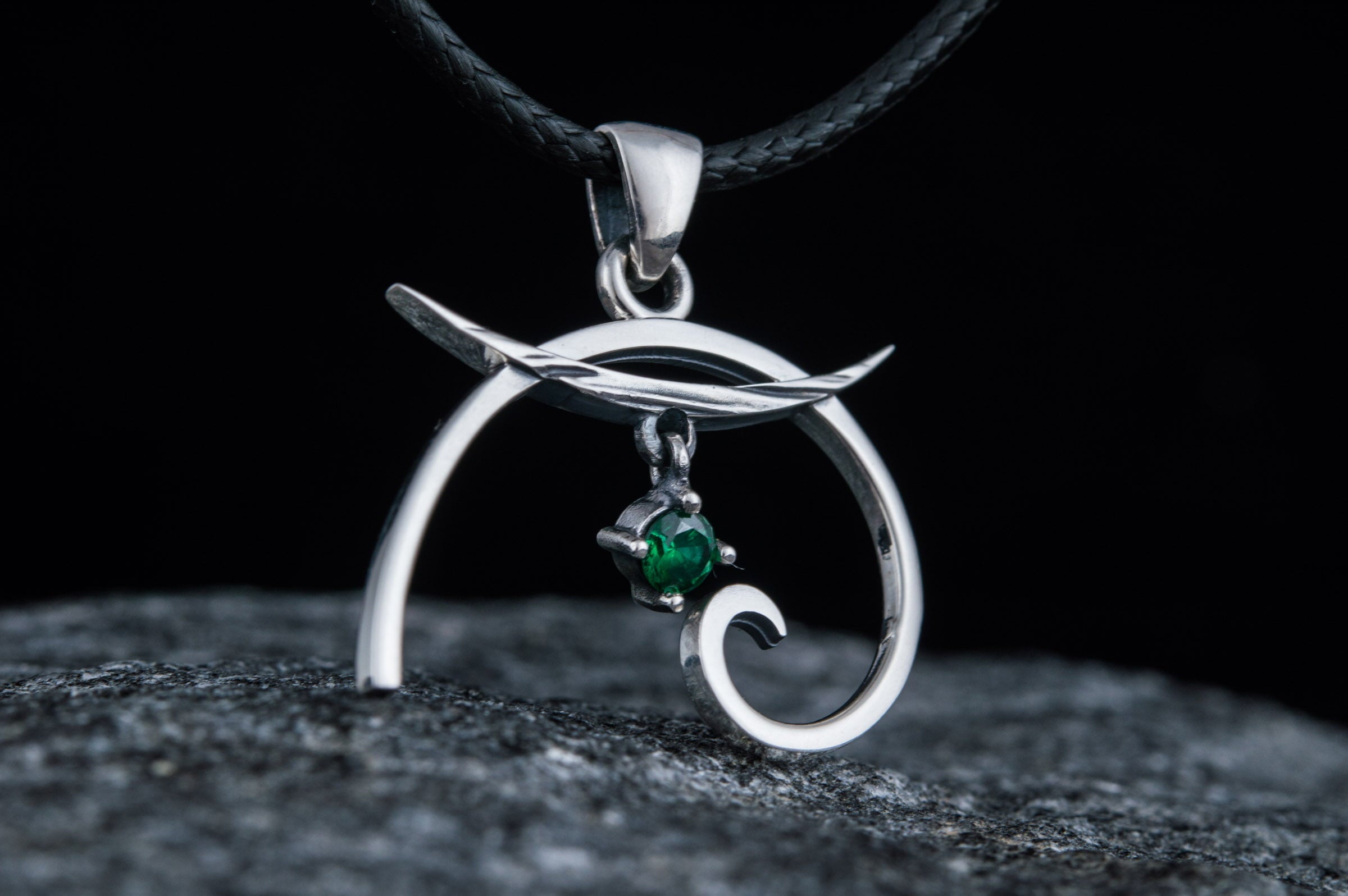 Geometry Triangle with Green Cubic Zirconia Pendant Sterling Silver Jewelry - vikingworkshop