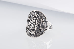 Metatron Cube Symbol Sterling Silver Unique Ring - vikingworkshop