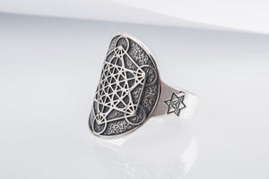 Metatron Cube Symbol Sterling Silver Unique Ring - vikingworkshop