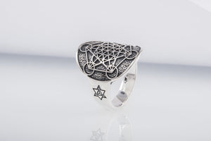 Metatron Cube Symbol Sterling Silver Unique Ring - vikingworkshop