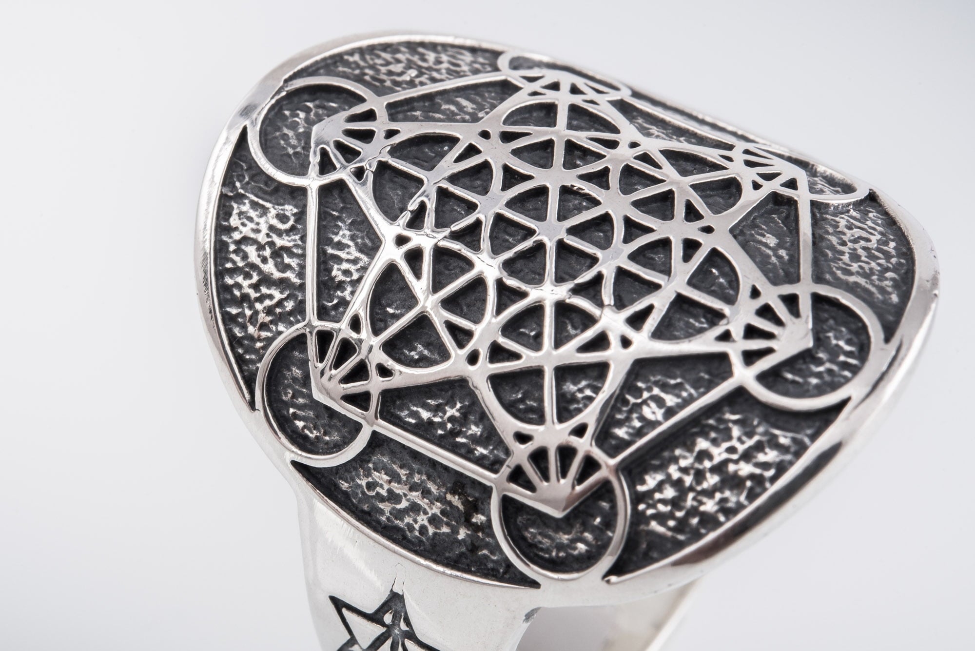 Metatron Cube Symbol Sterling Silver Unique Ring - vikingworkshop