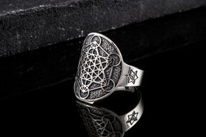 Metatron Cube Symbol Sterling Silver Unique Ring - vikingworkshop