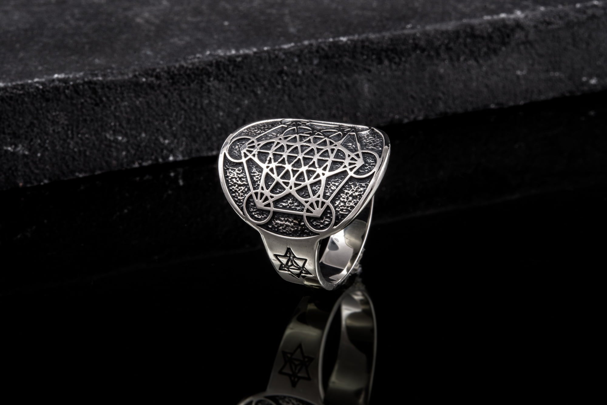 Metatron Cube Symbol Sterling Silver Unique Ring - vikingworkshop