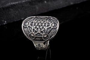 Metatron Cube Symbol Sterling Silver Unique Ring - vikingworkshop