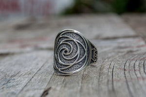 Unique Ring with Geometry Symbol Sterling Silver Jewelry - vikingworkshop