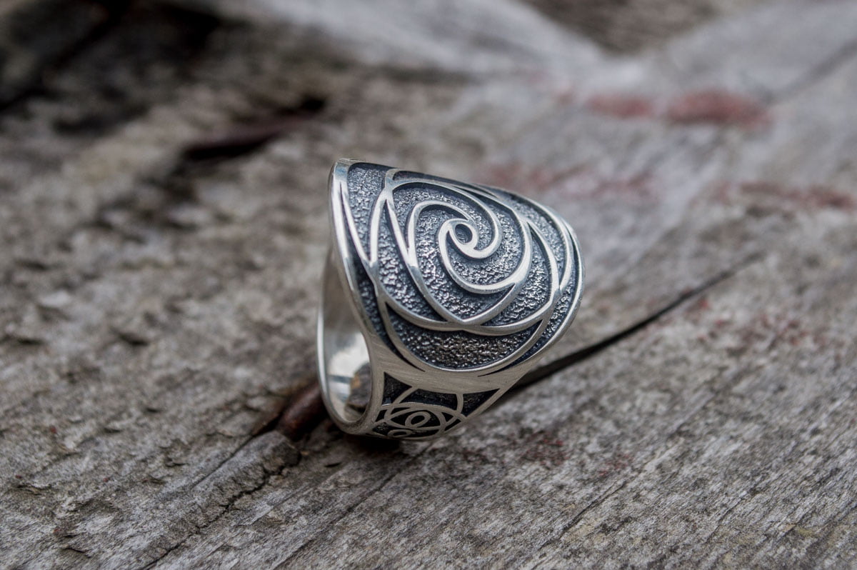 Unique Ring with Geometry Symbol Sterling Silver Jewelry - vikingworkshop