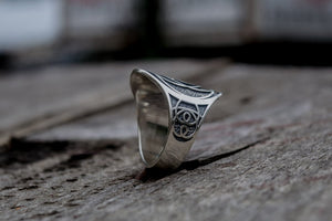 Unique Ring with Geometry Symbol Sterling Silver Jewelry - vikingworkshop