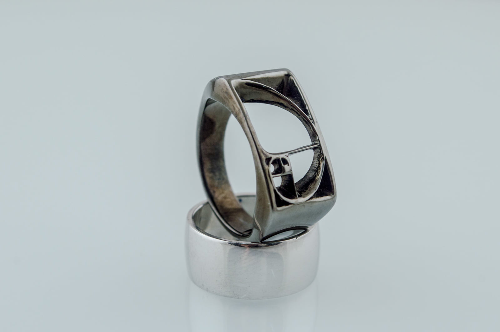 Golden Triangle Ring Ruthenium Plated Sterling Silver Black Limited Edition Jewelry - vikingworkshop