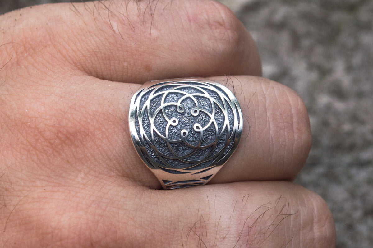 Ring with Ornament Sterling Silver Unique Handcrafted Jewelry - vikingworkshop