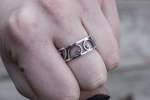 Ring with Golden Triangle Ornament Sterling Silver Handcrafted Geometry Jewelry - vikingworkshop