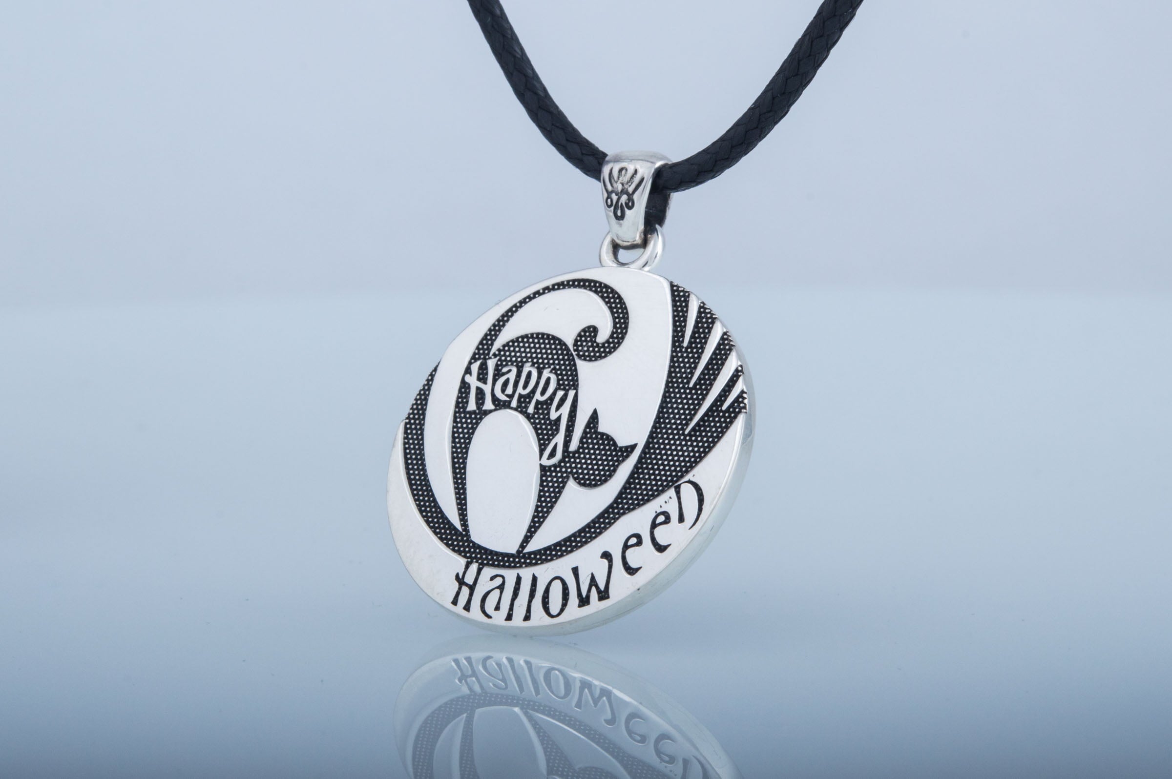 Halloween Pendant with Black Cat Sterling Silver Jewelry - vikingworkshop