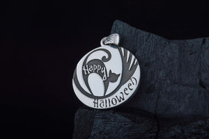 Halloween Pendant with Black Cat Sterling Silver Jewelry - vikingworkshop