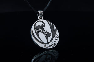 Halloween Pendant with Black Cat Sterling Silver Jewelry - vikingworkshop