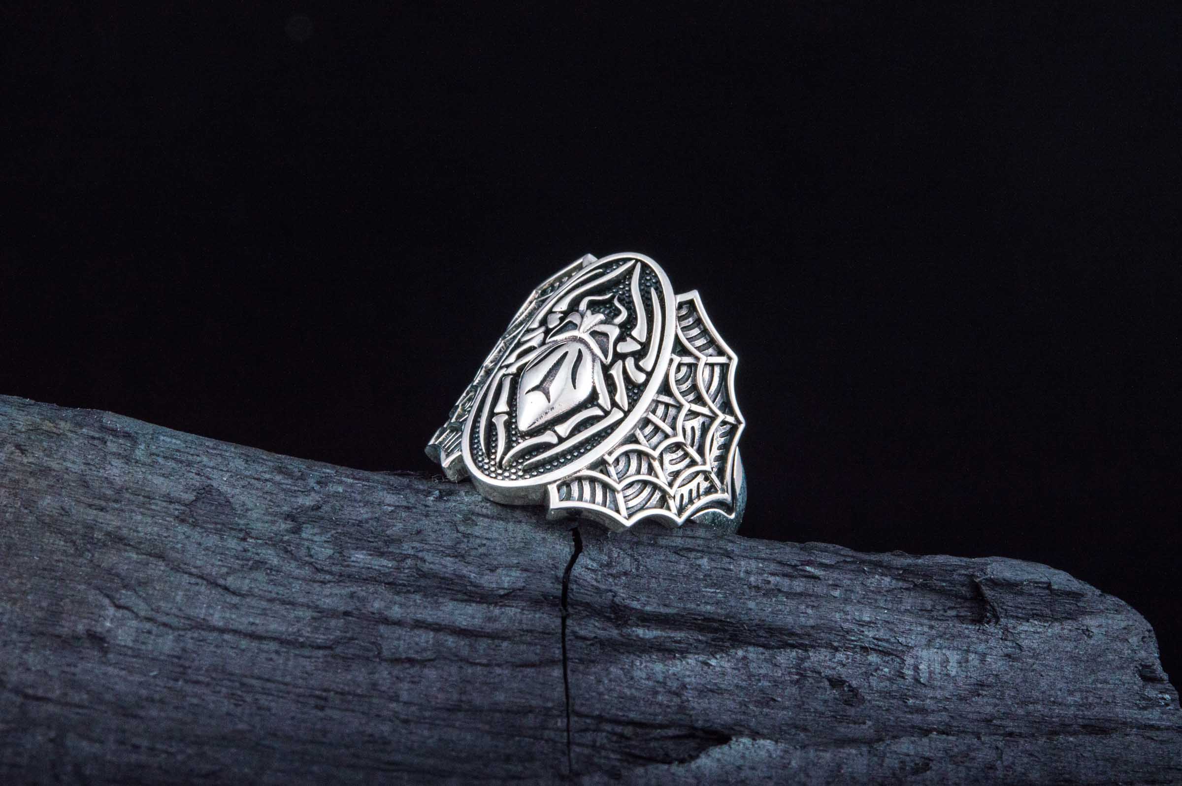 Ring with Spider and Skull Sterling Silver Jewelry - vikingworkshop