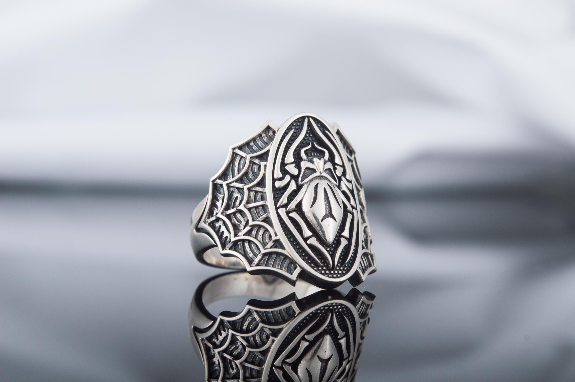 Ring with Spider and Skull Sterling Silver Jewelry