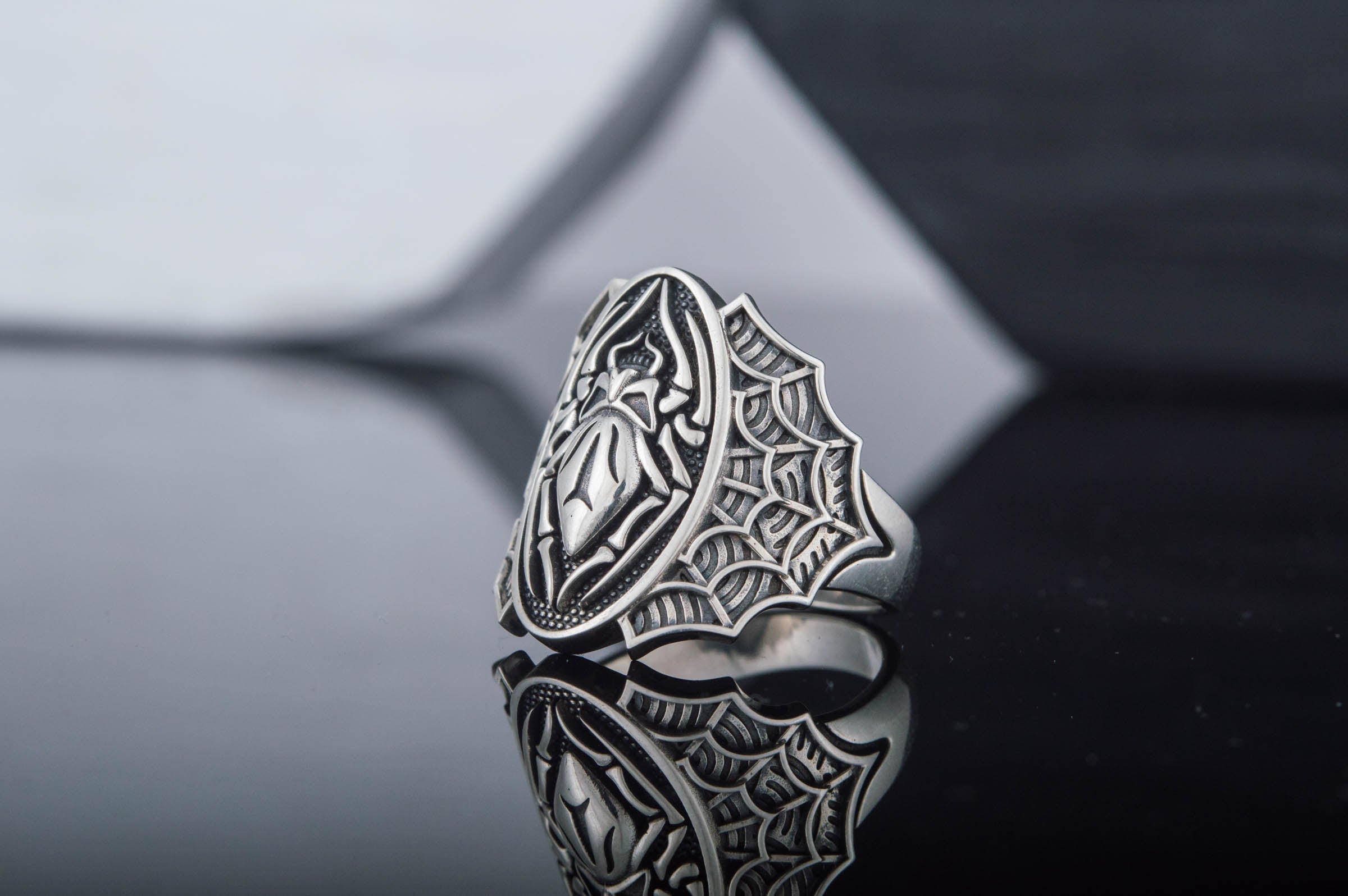 Ring with Spider and Skull Sterling Silver Jewelry - vikingworkshop