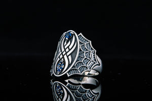 Ring with Spider and Cubic Zirconia Sterling Silver Jewelry - vikingworkshop