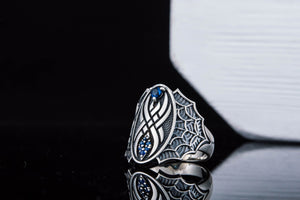 Ring with Spider and Cubic Zirconia Sterling Silver Jewelry - vikingworkshop