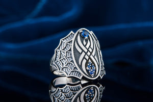 Ring with Spider and Cubic Zirconia Sterling Silver Jewelry - vikingworkshop