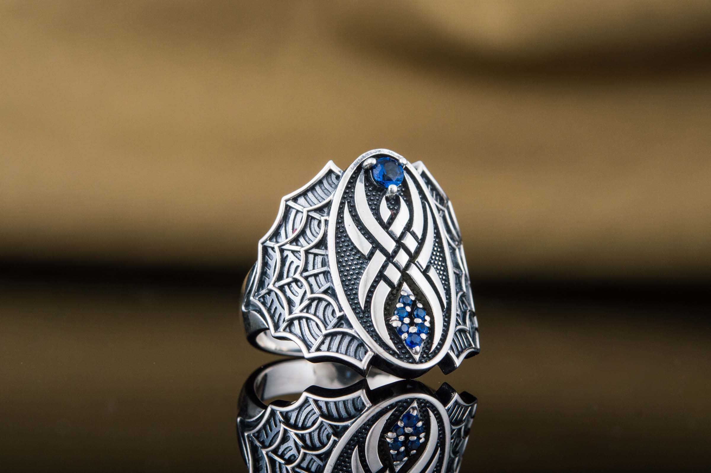 Ring with Spider and Cubic Zirconia Sterling Silver Jewelry - vikingworkshop