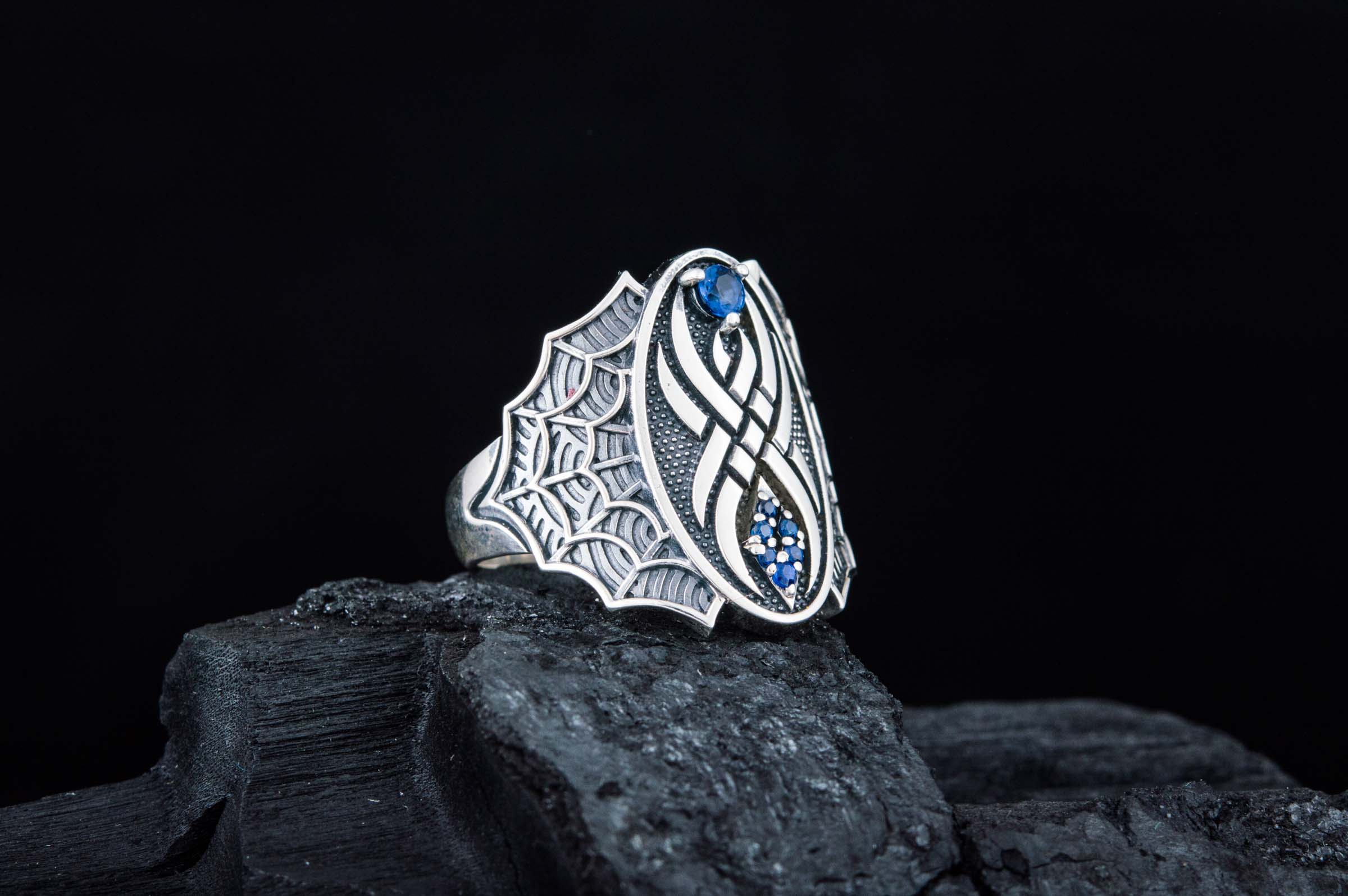 Ring with Spider and Cubic Zirconia Sterling Silver Jewelry - vikingworkshop