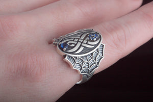 Ring with Spider and Cubic Zirconia Sterling Silver Jewelry - vikingworkshop