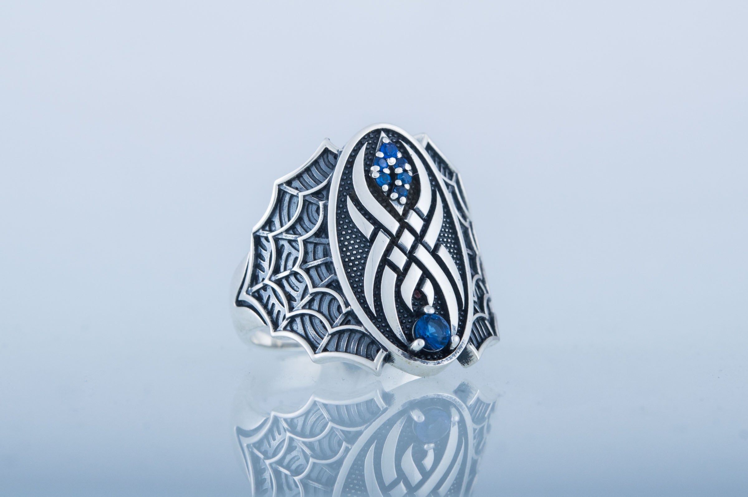 Ring with Spider and Cubic Zirconia Sterling Silver Jewelry - vikingworkshop