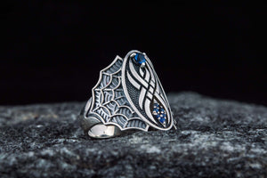 Ring with Spider and Cubic Zirconia Sterling Silver Jewelry - vikingworkshop