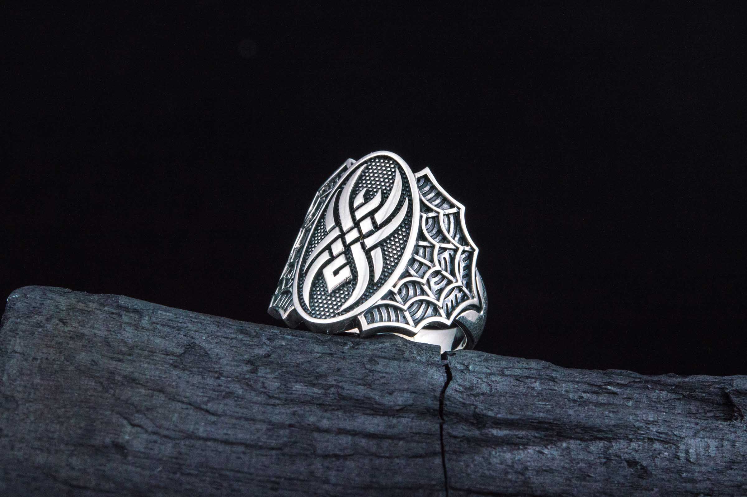 Ring with Spider Symbol Sterling Silver Jewelry