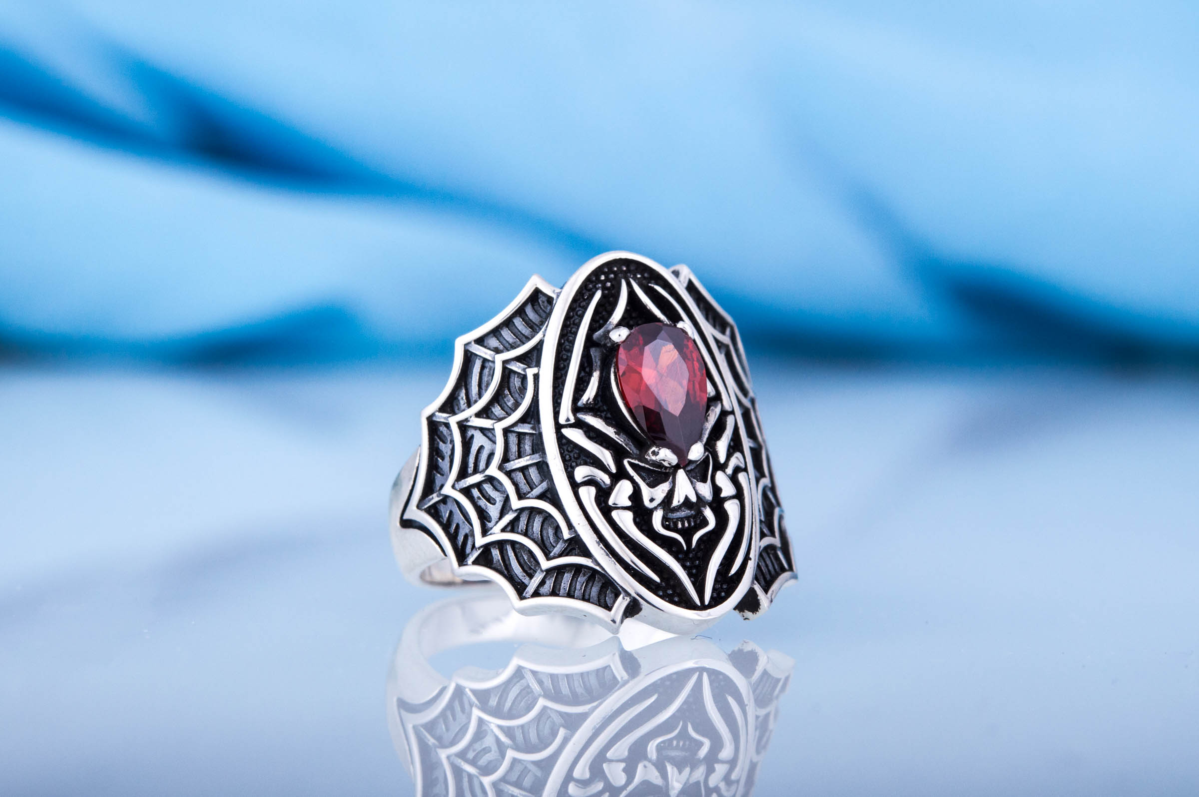 Ring with Skull Symbol and Cubic Zirconia Sterling Silver Jewelry