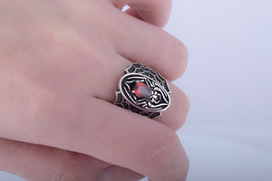 Ring with Skull Symbol and Cubic Zirconia Sterling Silver Jewelry - vikingworkshop