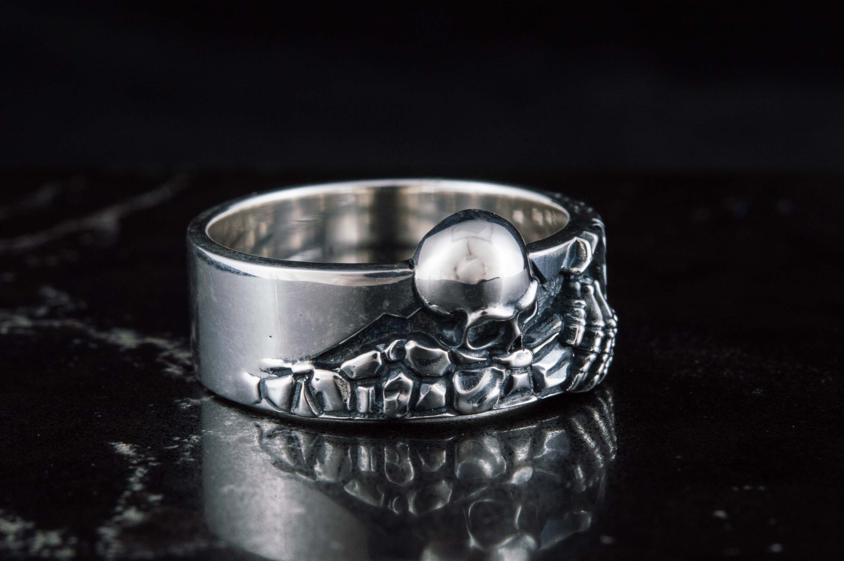 925 Silver Spooky Skeleton Ring for Haloween, unique handmade jewelry - vikingworkshop