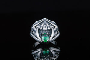 Ring with Spider AndGreen Cubic Zirconia Sterling Silver Jewelry - vikingworkshop