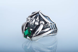 Ring with Spider AndGreen Cubic Zirconia Sterling Silver Jewelry - vikingworkshop