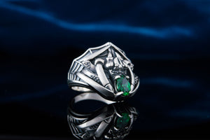 Ring with Spider AndGreen Cubic Zirconia Sterling Silver Jewelry - vikingworkshop