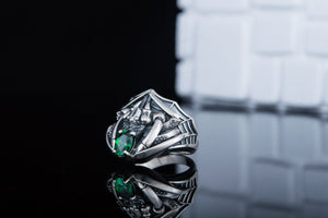 Ring with Spider AndGreen Cubic Zirconia Sterling Silver Jewelry - vikingworkshop