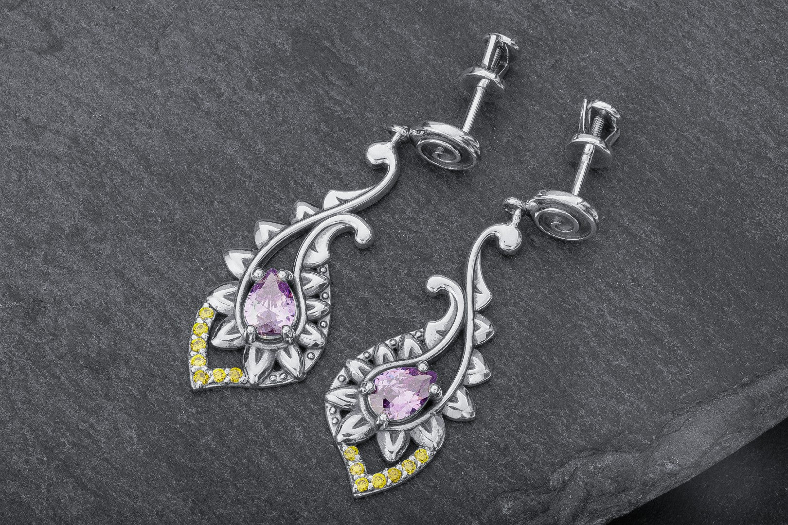 Paisley Earrings with Gems, 925 Silver - vikingworkshop