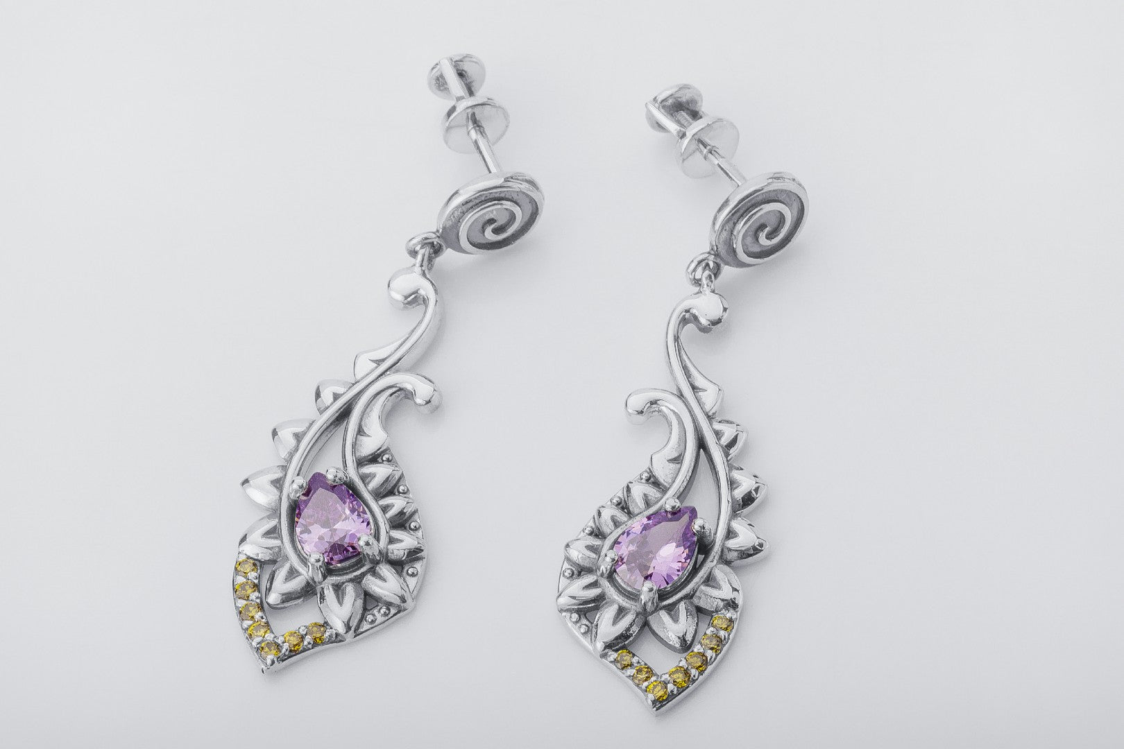 Paisley Earrings with Gems, 925 Silver - vikingworkshop