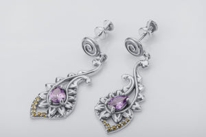 Paisley Earrings with Gems, 925 Silver - vikingworkshop