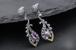 Paisley Earrings with Gems, 925 Silver - vikingworkshop