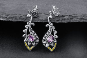 Paisley Earrings with Gems, 925 Silver - vikingworkshop