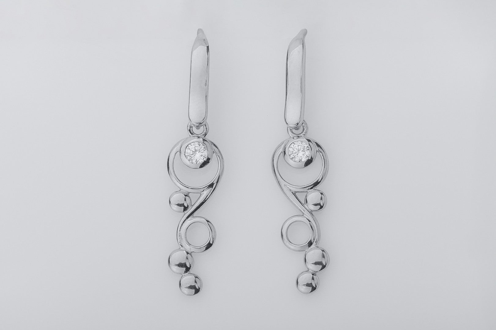 O2 Bubbles Spiral Earrings with Gems, Rhodium Plated 925 Silver - vikingworkshop