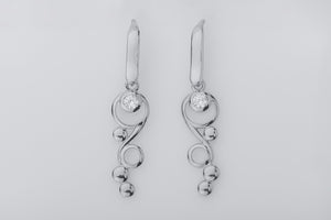 O2 Bubbles Spiral Earrings with Gems, Rhodium Plated 925 Silver - vikingworkshop