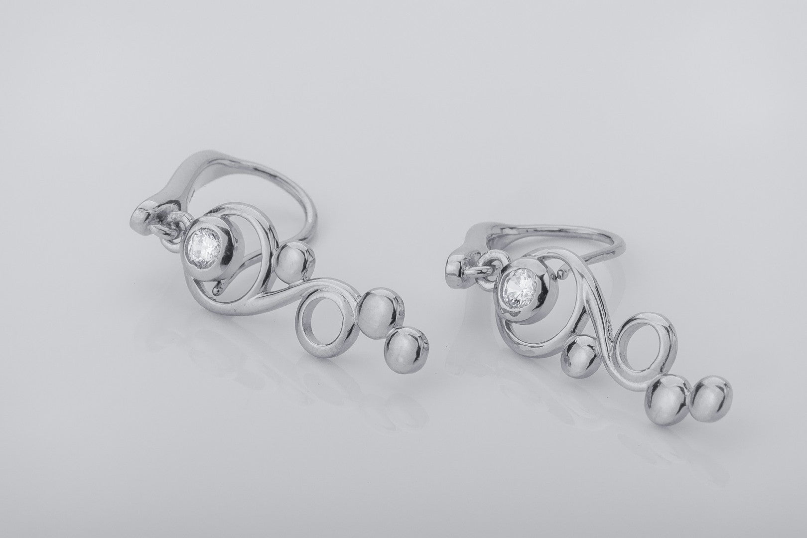 O2 Bubbles Spiral Earrings with Gems, Rhodium Plated 925 Silver - vikingworkshop