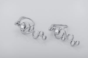 O2 Bubbles Spiral Earrings with Gems, Rhodium Plated 925 Silver - vikingworkshop