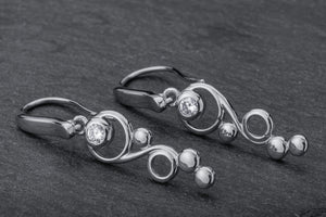 O2 Bubbles Spiral Earrings with Gems, Rhodium Plated 925 Silver - vikingworkshop