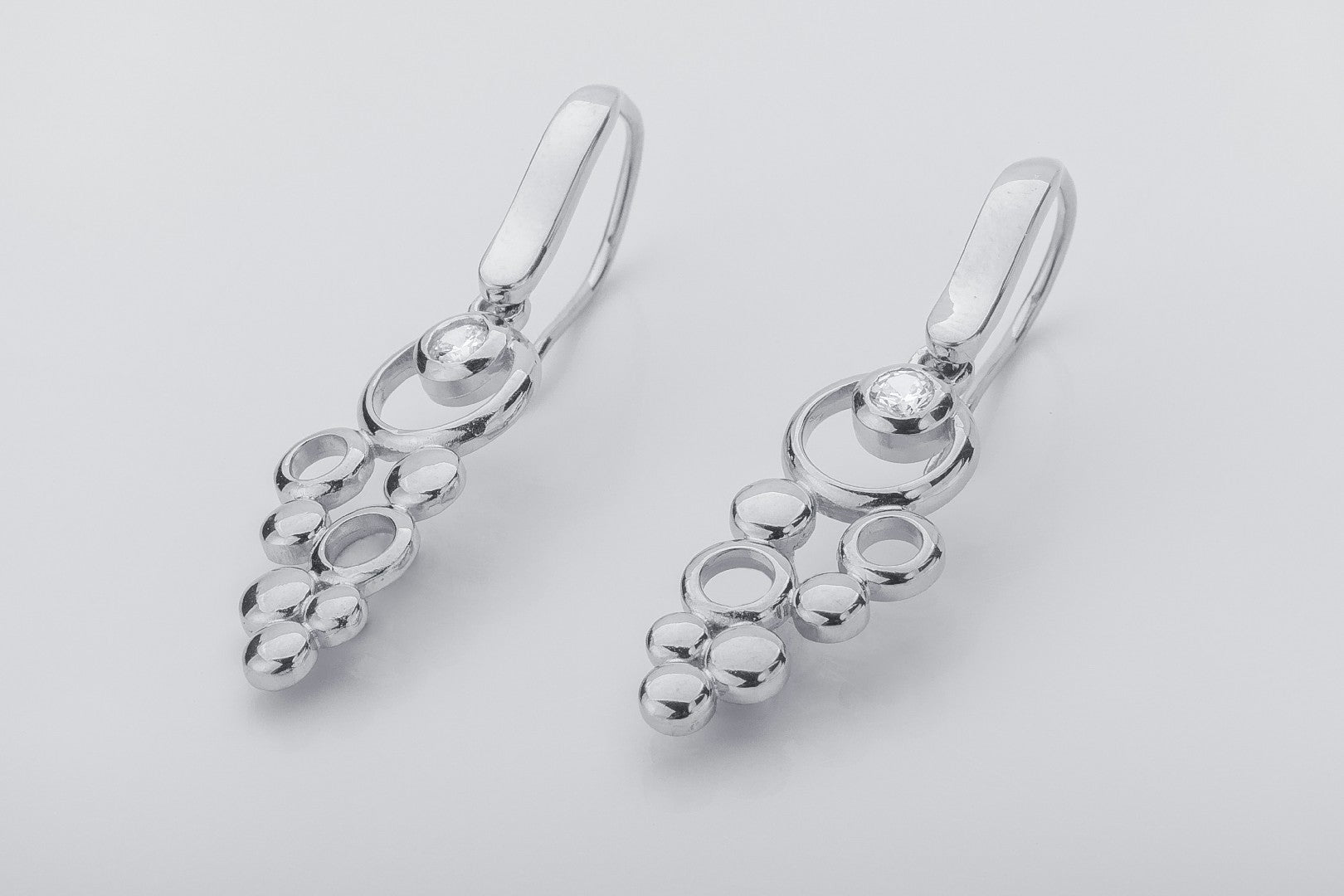 O2 Bubbles Grape Earrings with Gems, Rhodium Plated 925 Silver - vikingworkshop