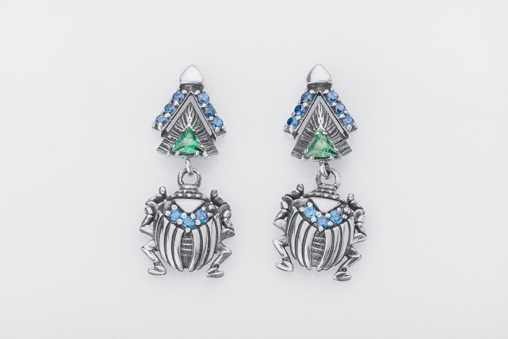 Scarab Egyptian Earrings with Gems, 925 silver - vikingworkshop